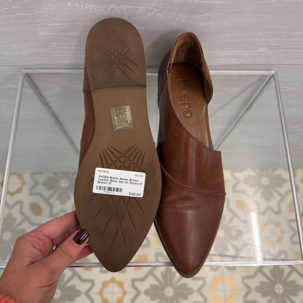 Bueno Brown Leather Blake Slip On Shoes 37