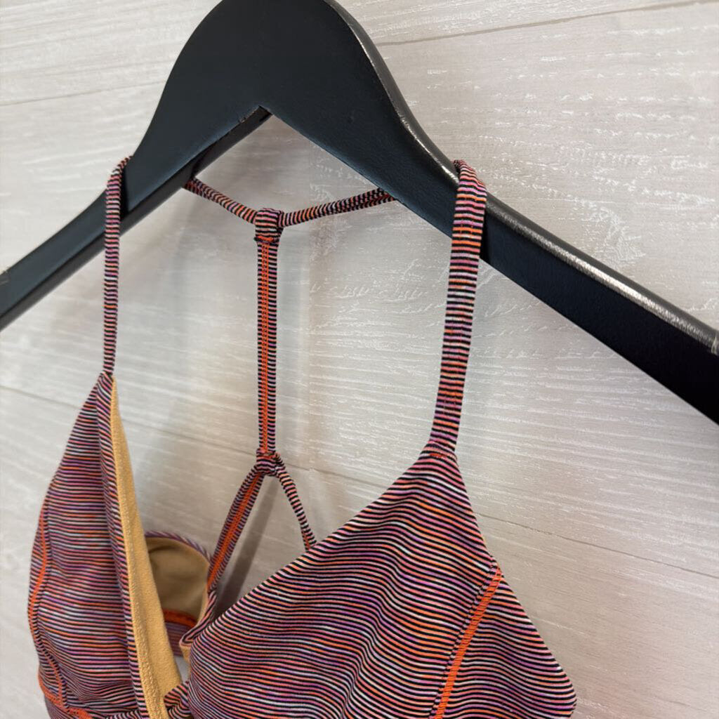 Lululemon Orange/ Multi Striped V Neck Sports Bra 6