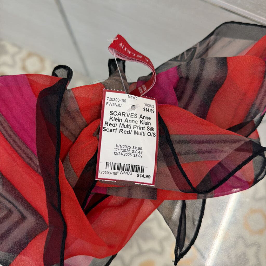Anne Klein Red/ Multi Print Silk Scarf
