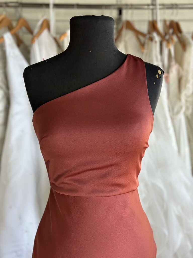 BHLDN Scottie One-Shoulder Stretch Satin Long Dress 0