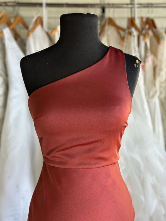 BHLDN Scottie One-Shoulder Stretch Satin Long Dress 0