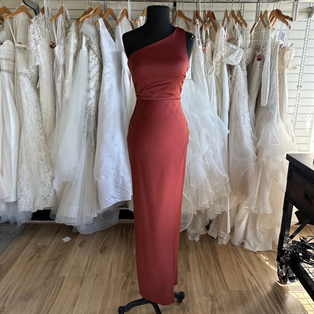 BHLDN Scottie One-Shoulder Stretch Satin Long Dress 0