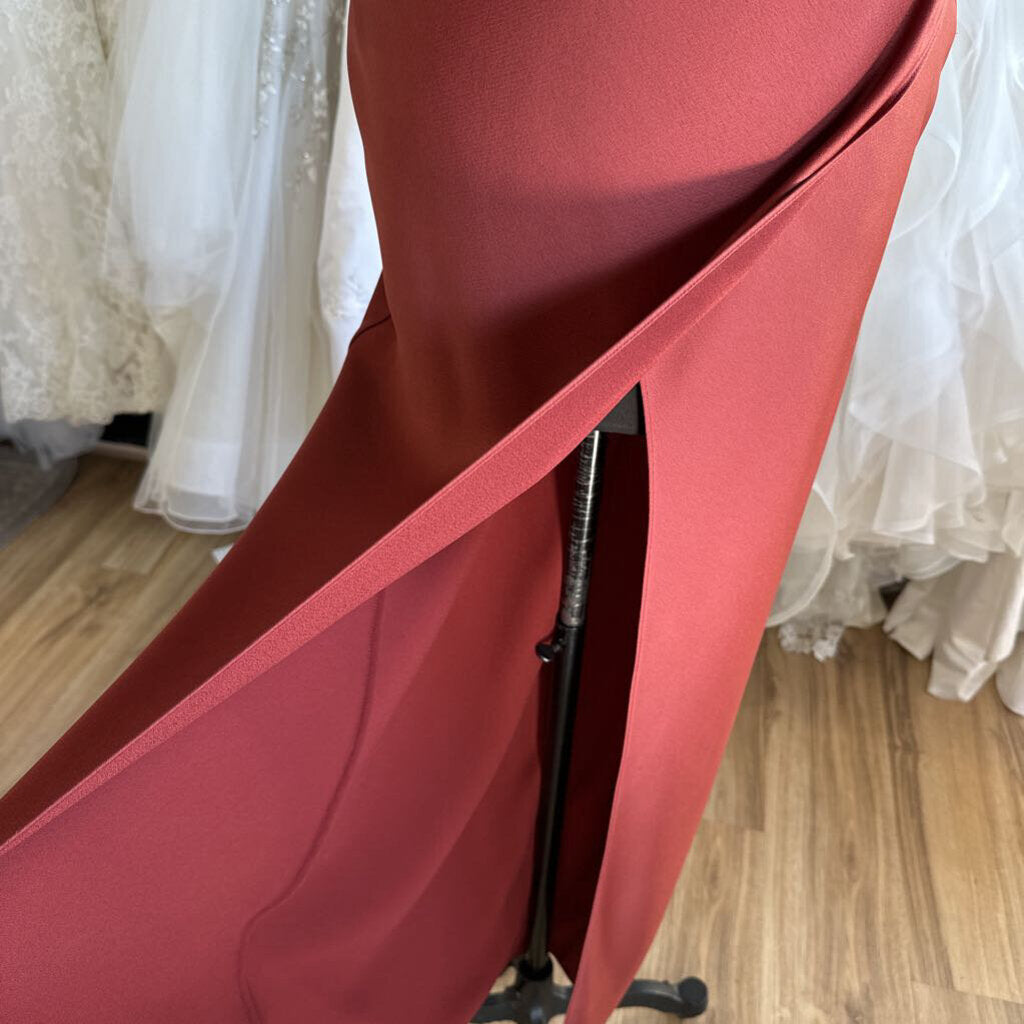 BHLDN Scottie One-Shoulder Stretch Satin Long Dress 0