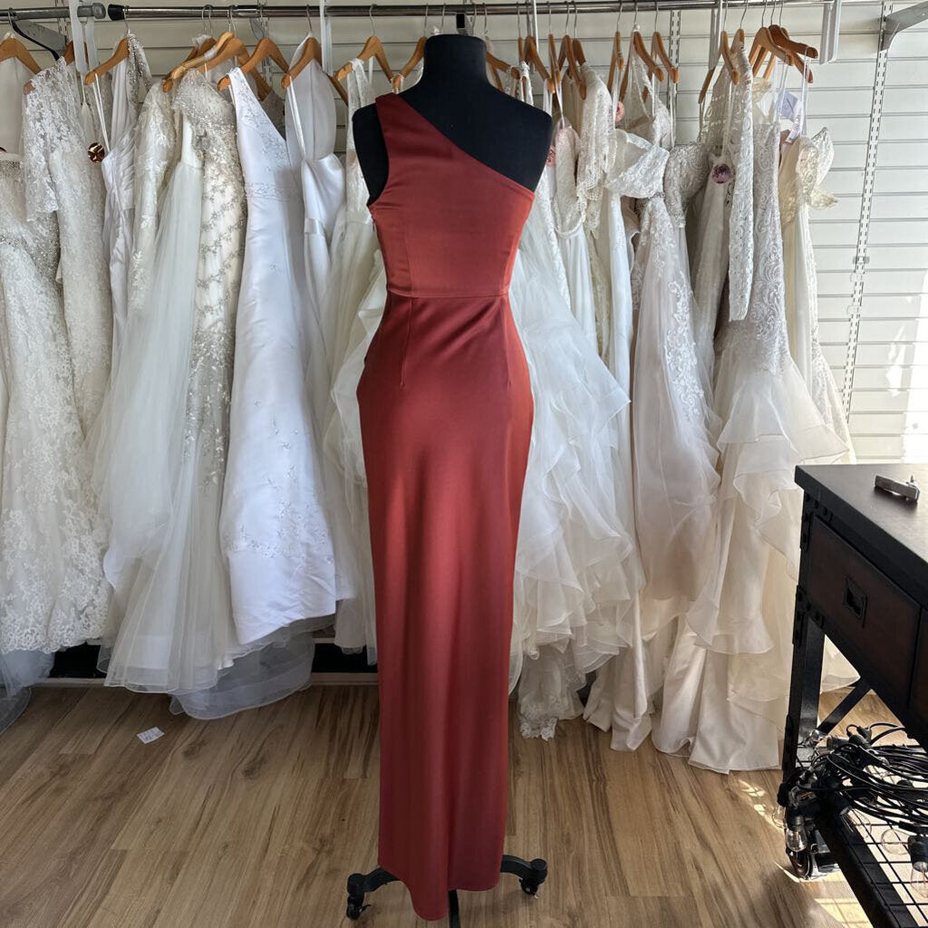 BHLDN Scottie One-Shoulder Stretch Satin Long Dress 0