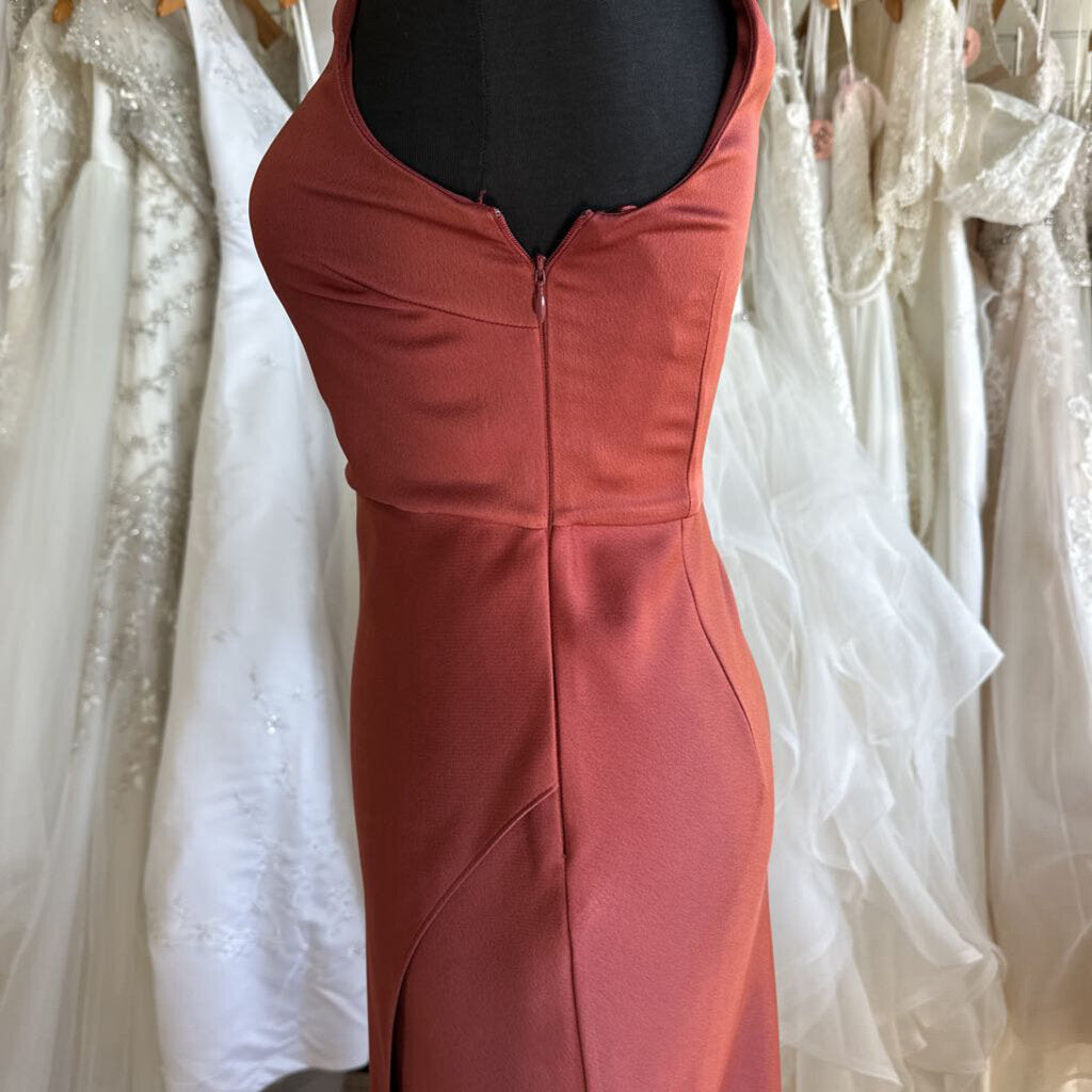 BHLDN Scottie One-Shoulder Stretch Satin Long Dress 0