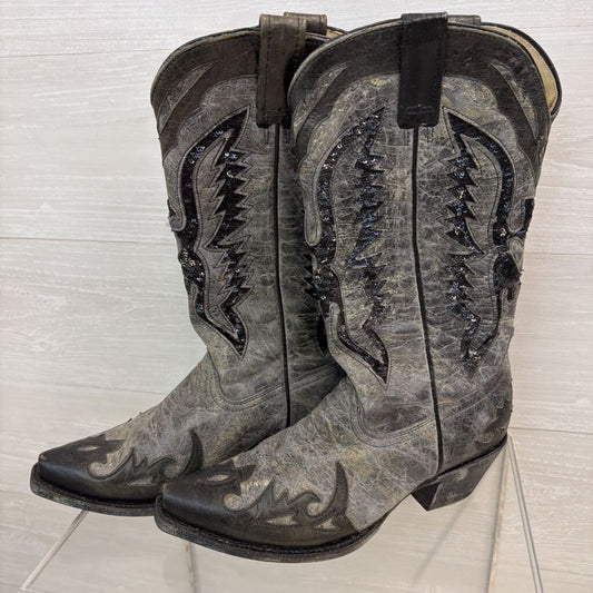 Corral Grey Leather Black Sequin Cowgirl Boots 8.5