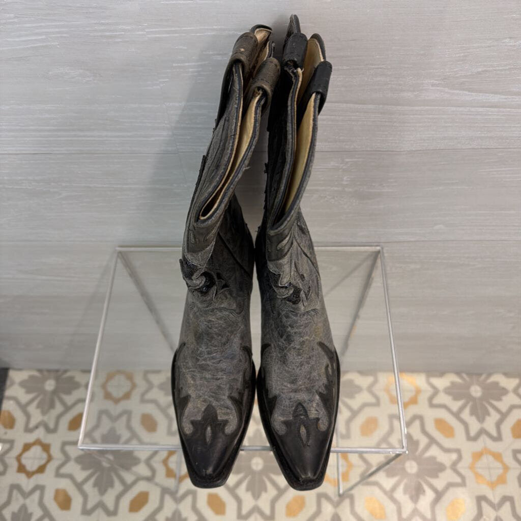 Corral Grey Leather Black Sequin Cowgirl Boots 8.5