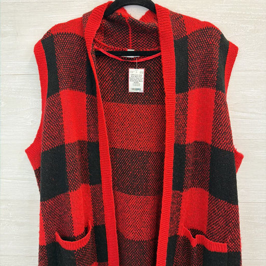 Cato Red/ Black Knit Gingham Open Front Sleeveless Duster 18/20W