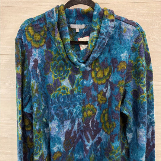 Habitat Blue/ Green Print Knit Turtleneck Sweater Extra Large