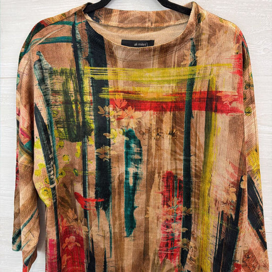 Ali Miles Brown/ Multi Print Soft Long Sleeve Top 2X