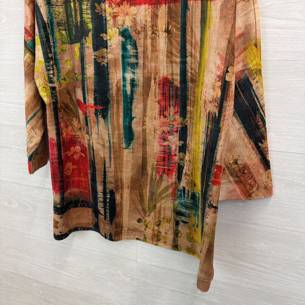 Ali Miles Brown/ Multi Print Soft Long Sleeve Top 2X