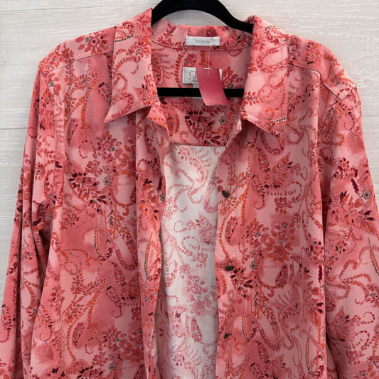 CJ Banks Pink Print Soft Long Sleeve Shacket Top 1X