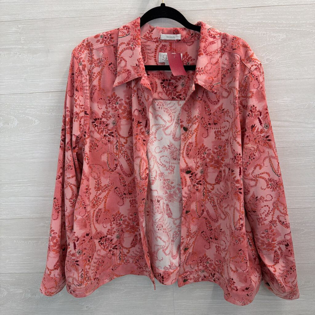 CJ Banks Pink Print Soft Long Sleeve Shacket Top 1X