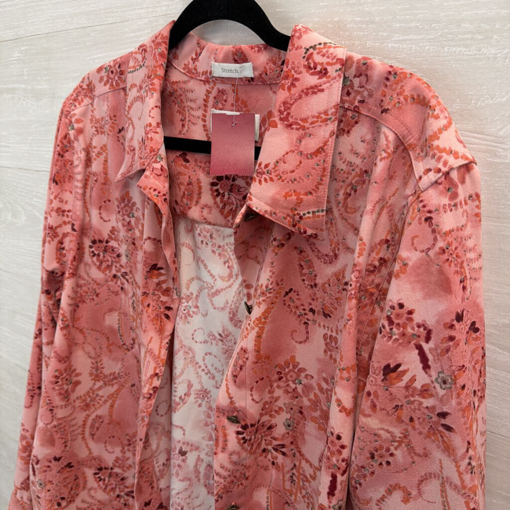 CJ Banks Pink Print Soft Long Sleeve Shacket Top 1X