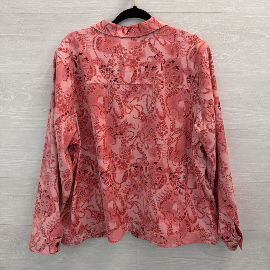 CJ Banks Pink Print Soft Long Sleeve Shacket Top 1X