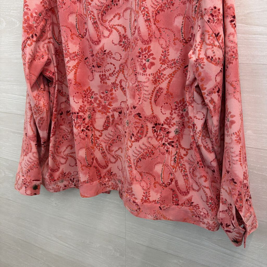 CJ Banks Pink Print Soft Long Sleeve Shacket Top 1X
