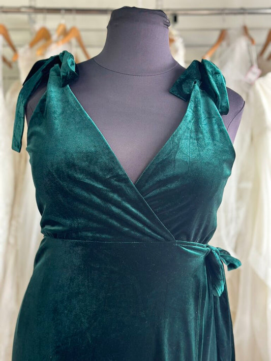 Lulus Green Velvet Tie Strap Wrap Midi Dress Extra Large