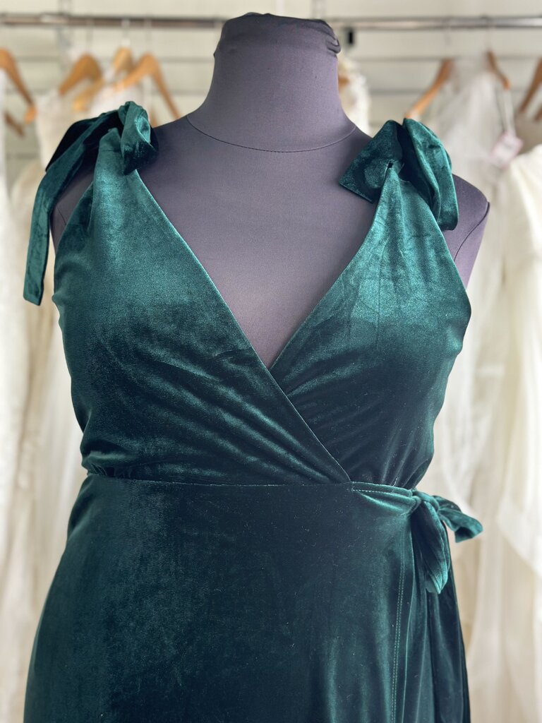 Lulus Green Velvet Tie Strap Wrap Midi Dress Extra Large