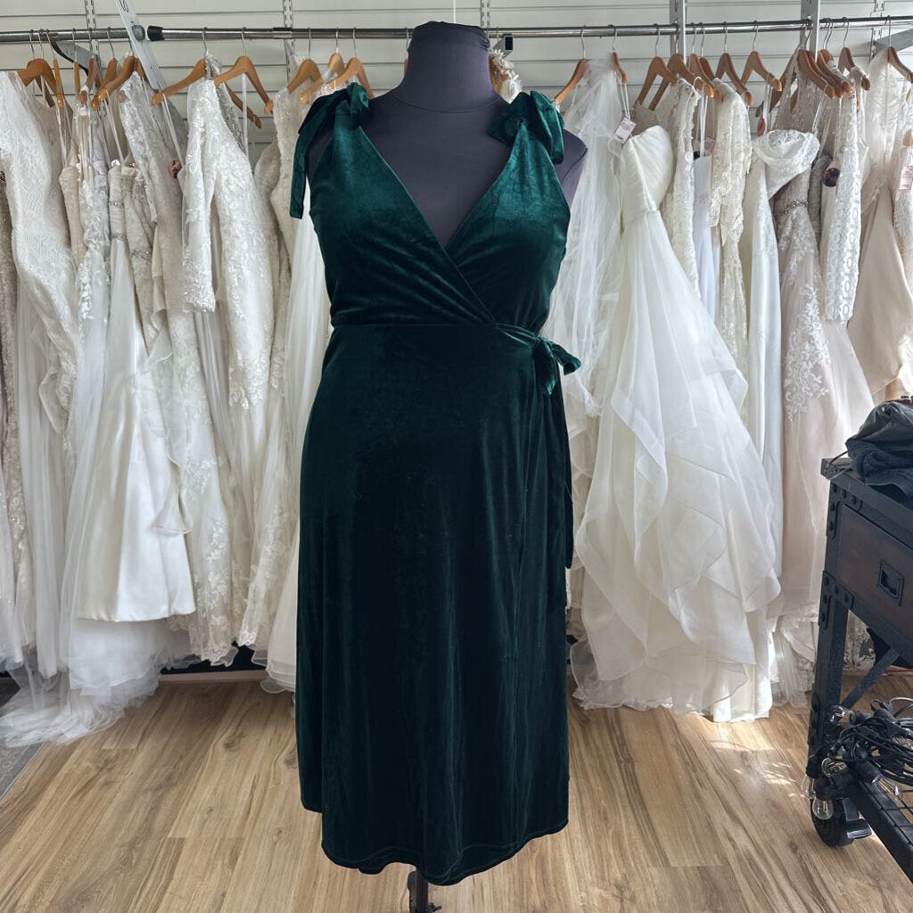 Lulus Green Velvet Tie Strap Wrap Midi Dress Extra Large
