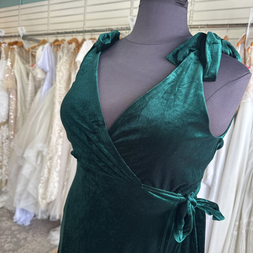 Lulus Green Velvet Tie Strap Wrap Midi Dress Extra Large
