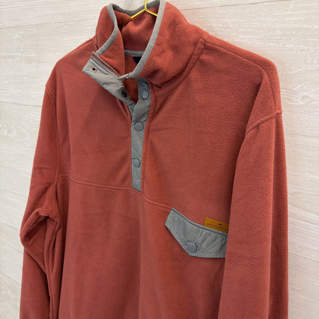 Simply Southern Orange/ Grey Fleece Long Sleeve Pullover Extra Large