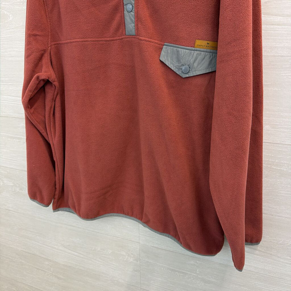 Simply Southern Orange/ Grey Fleece Long Sleeve Pullover Extra Large