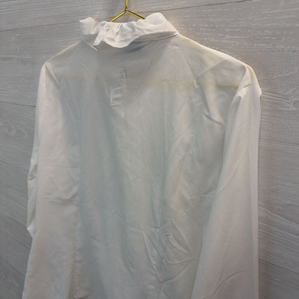Kate Kasin White Ruffle Long Sleeve Button Front Top Large