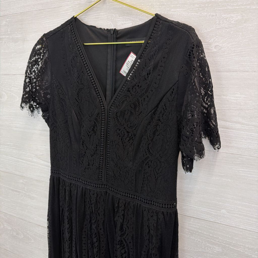 Merokeety Black Lace Short Sleeve Maxi Dress Extra Large