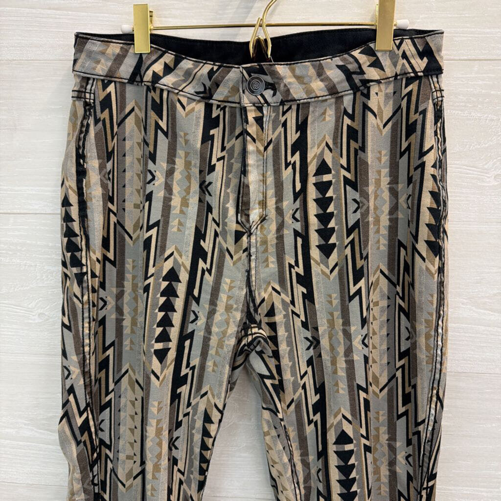 Rock and Roll Denim Grey Print/ Black Denim Reversible Flare Leg Jeans Extra Large