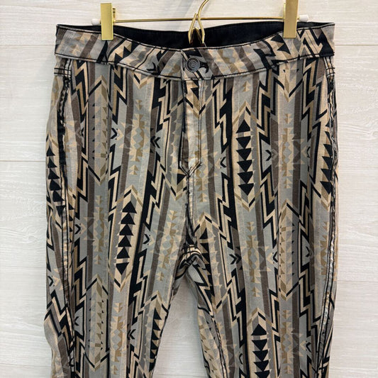 Rock and Roll Denim Grey Print/ Black Denim Reversible Flare Leg Jeans Extra Large