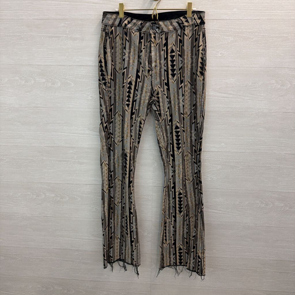 Rock and Roll Denim Grey Print/ Black Denim Reversible Flare Leg Jeans Extra Large