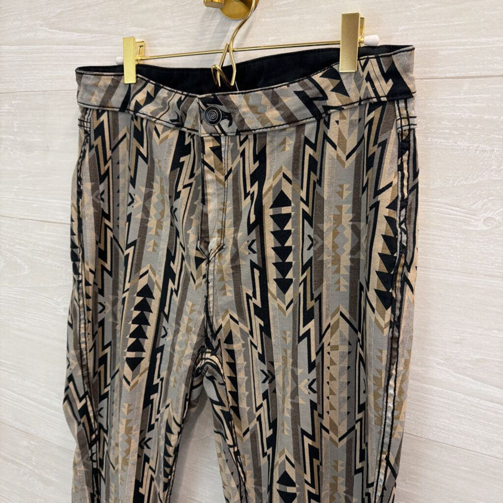 Rock and Roll Denim Grey Print/ Black Denim Reversible Flare Leg Jeans Extra Large