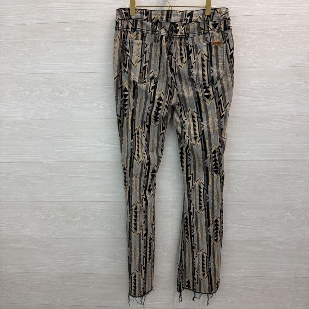 Rock and Roll Denim Grey Print/ Black Denim Reversible Flare Leg Jeans Extra Large