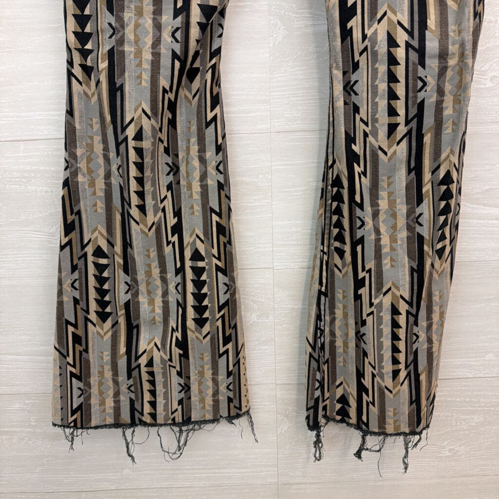 Rock and Roll Denim Grey Print/ Black Denim Reversible Flare Leg Jeans Extra Large