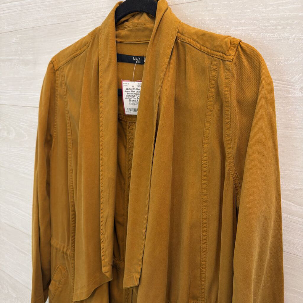 Max Jeans Brown Open Waterfall Front Jacket Top Small