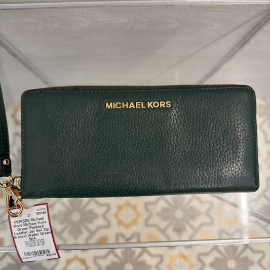 Michael Kors Green Pebbled Leather Jet Set Zip Around Wallet