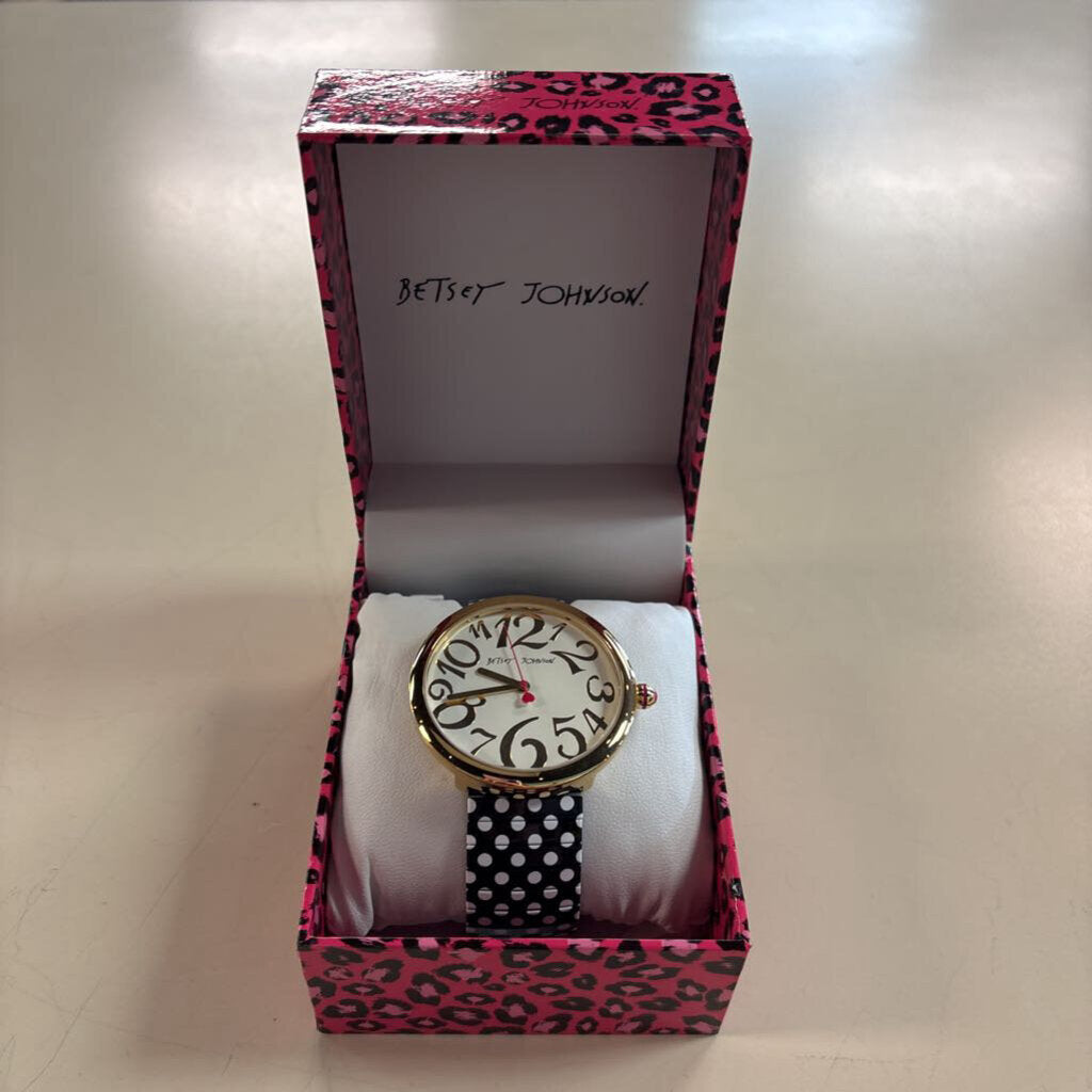 Betsey Johnson Polka Dot Band Gold Face Watch