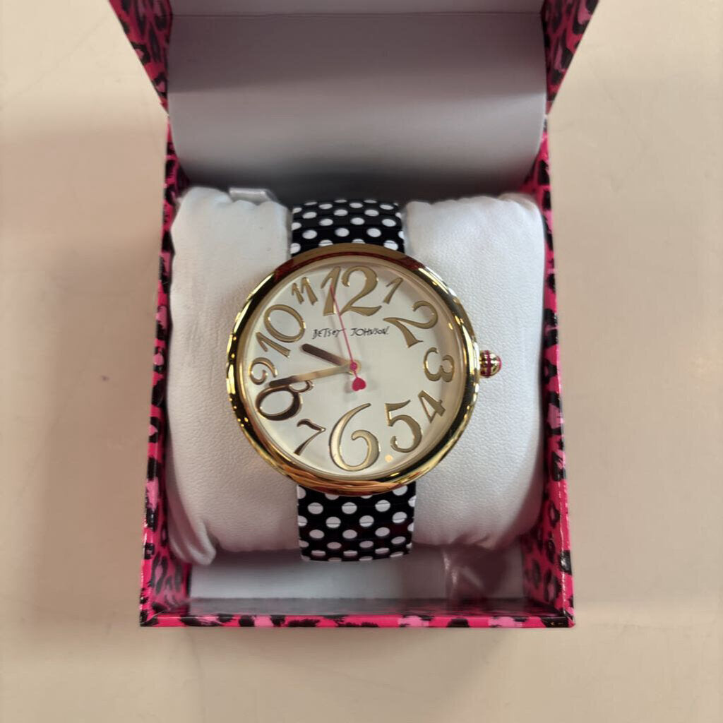Betsey Johnson Polka Dot Band Gold Face Watch