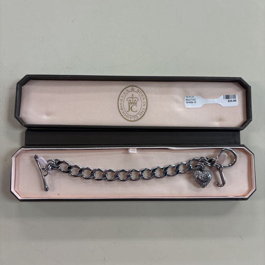 Juicy Couture Silver Curb Link Pave Crystal Heart Charm Bracelet