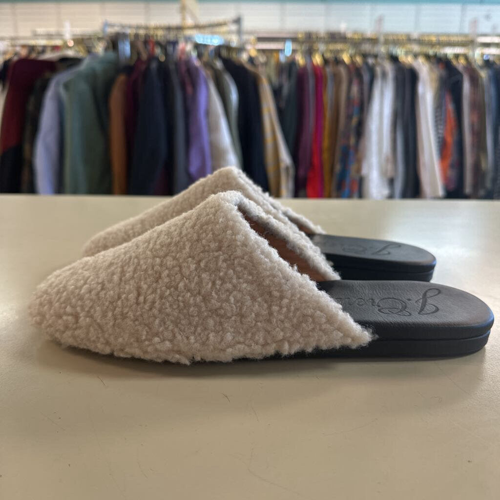 J Crew Dusty Ivory Faux Shearling Mules 9
