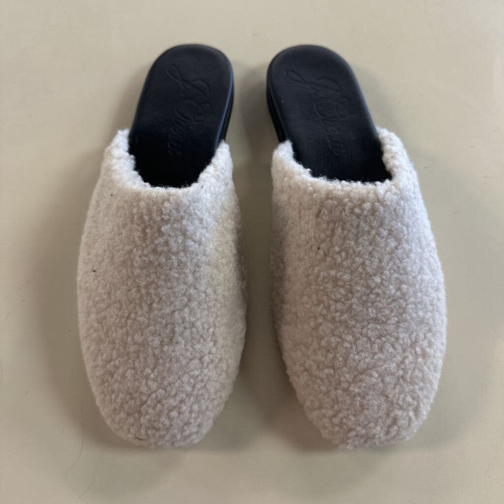 J Crew Dusty Ivory Faux Shearling Mules 9