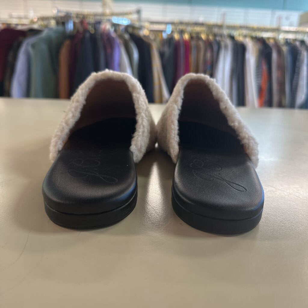 J Crew Dusty Ivory Faux Shearling Mules 9