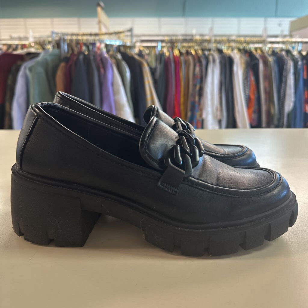 Madden Girl Black Hoxtonn Chunky Platform Loafers 9