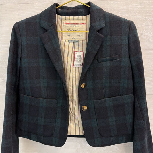 Cartonnier Navy/ Green Plaid Wool Blend Blazer Jacket 4