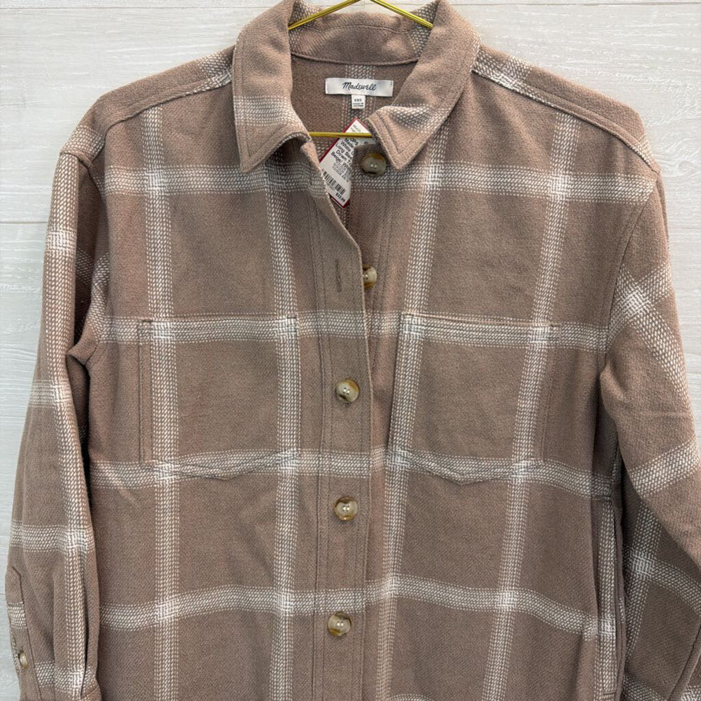 Madewell Beige/ White Checkered Long Sleeve Button Down Top XXS