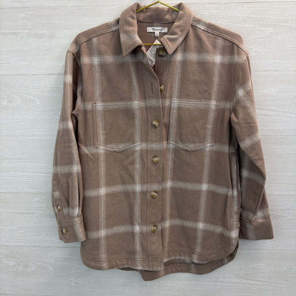 Madewell Beige/ White Checkered Long Sleeve Button Down Top XXS
