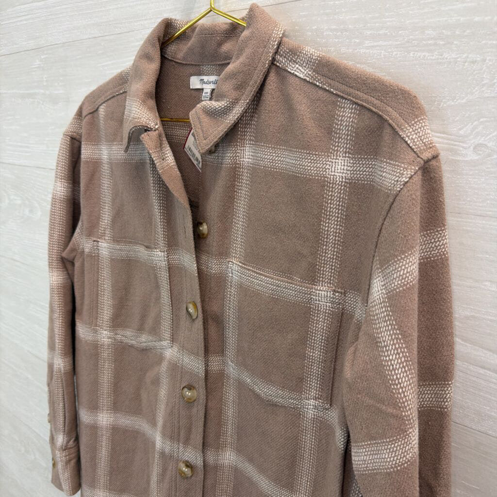 Madewell Beige/ White Checkered Long Sleeve Button Down Top XXS