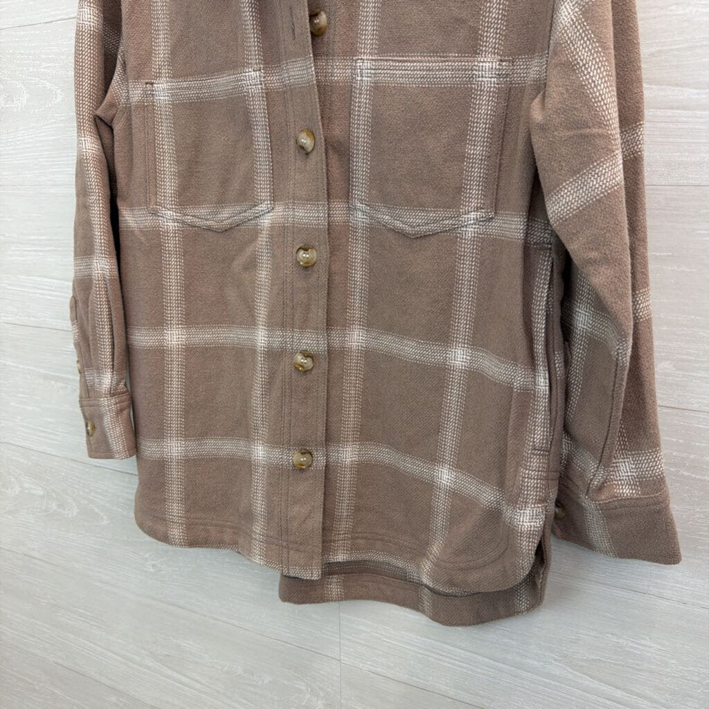 Madewell Beige/ White Checkered Long Sleeve Button Down Top XXS