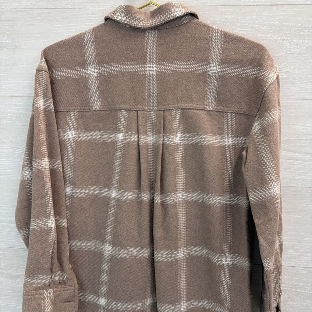 Madewell Beige/ White Checkered Long Sleeve Button Down Top XXS