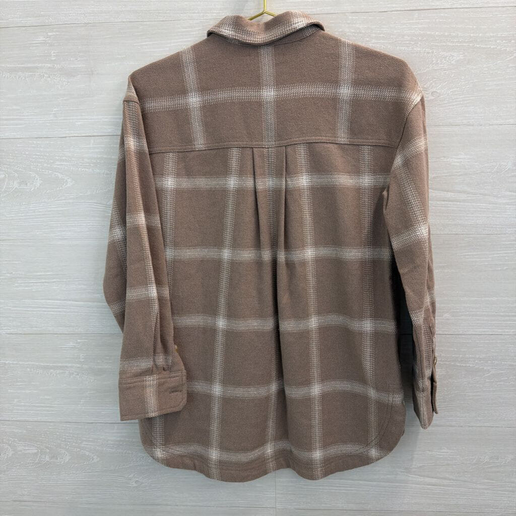 Madewell Beige/ White Checkered Long Sleeve Button Down Top XXS